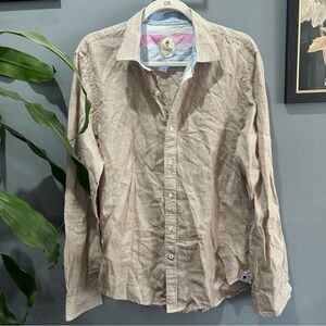Ganesh Linen Button-Up Shirt in Light Brown and Cream sz XL